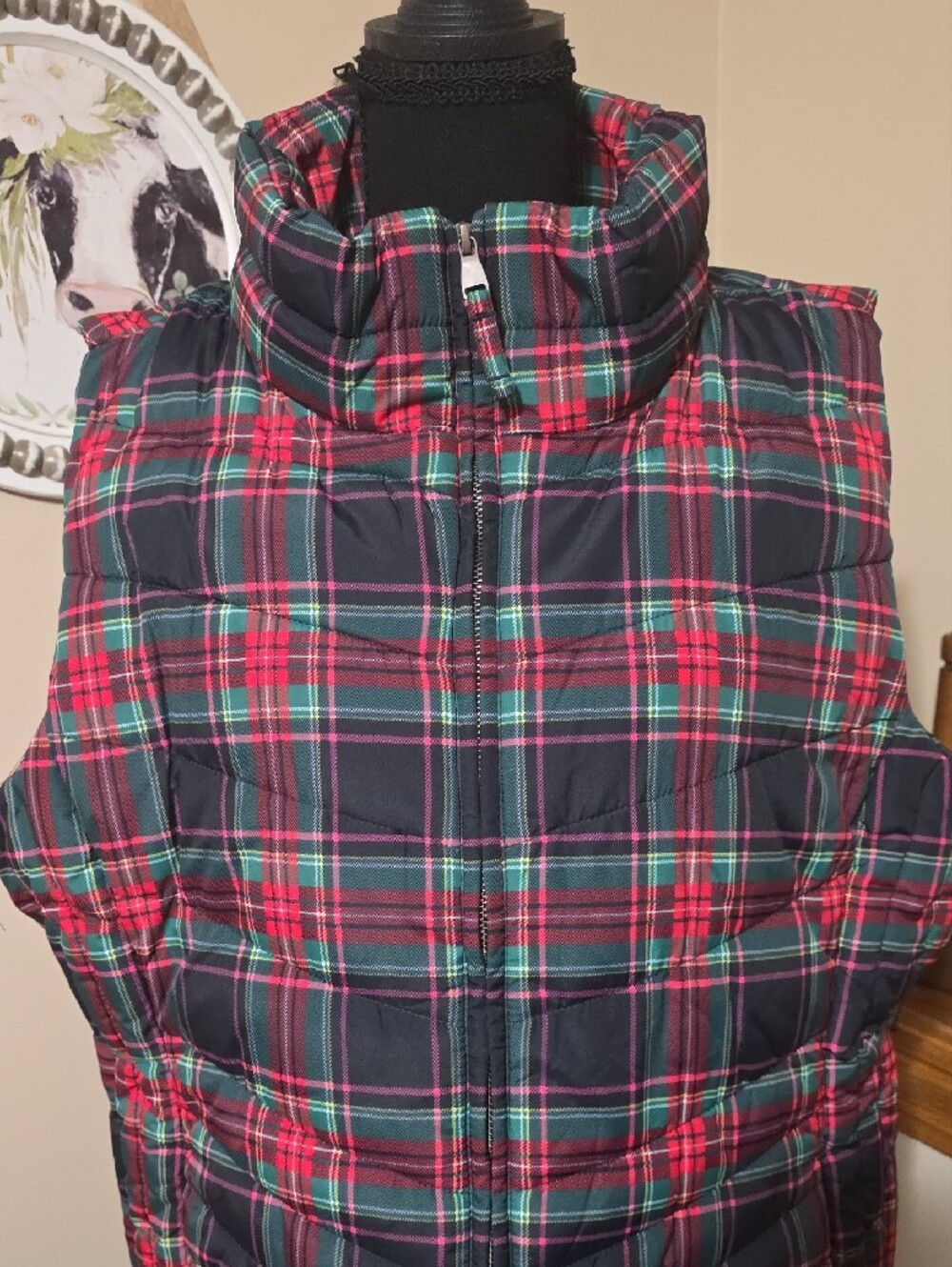 Talbots Plaid Quilted Vest - Red, Green & Black - Picture 2 of 8